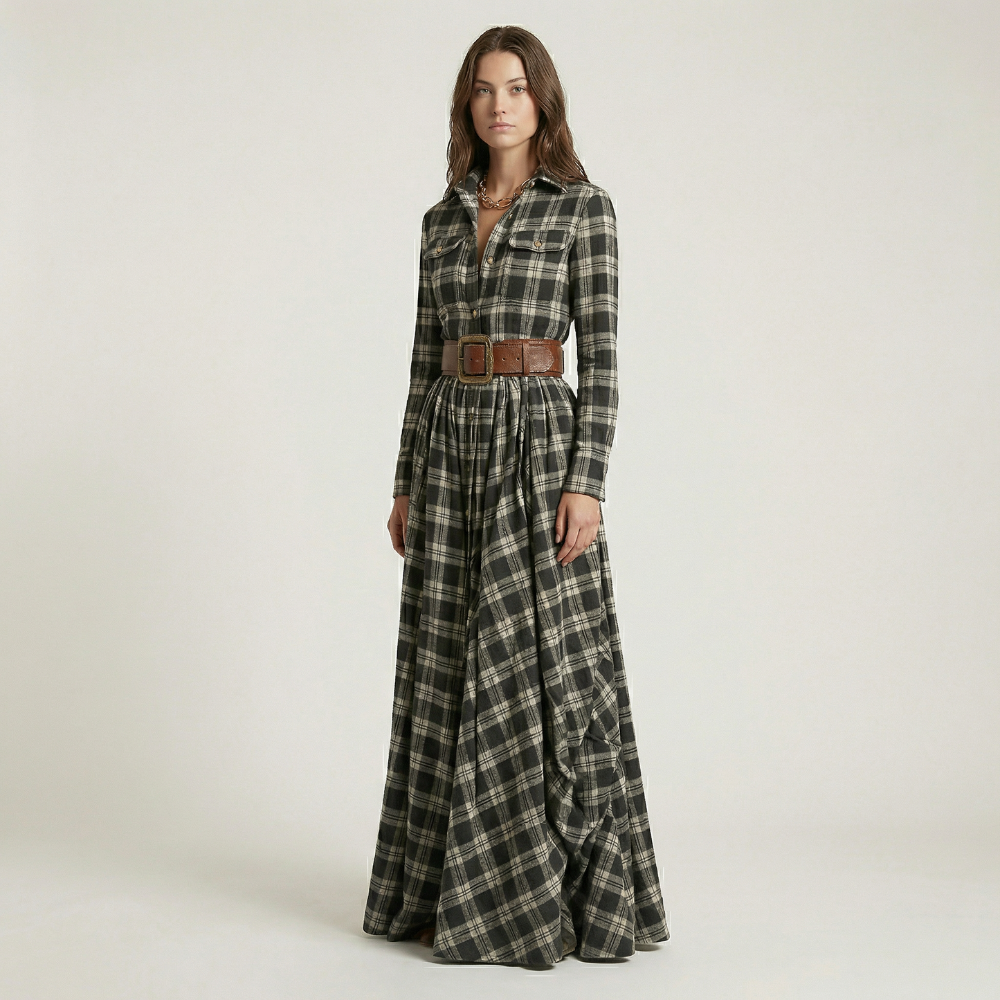 Elvira – Elegant rutig maxiklänning