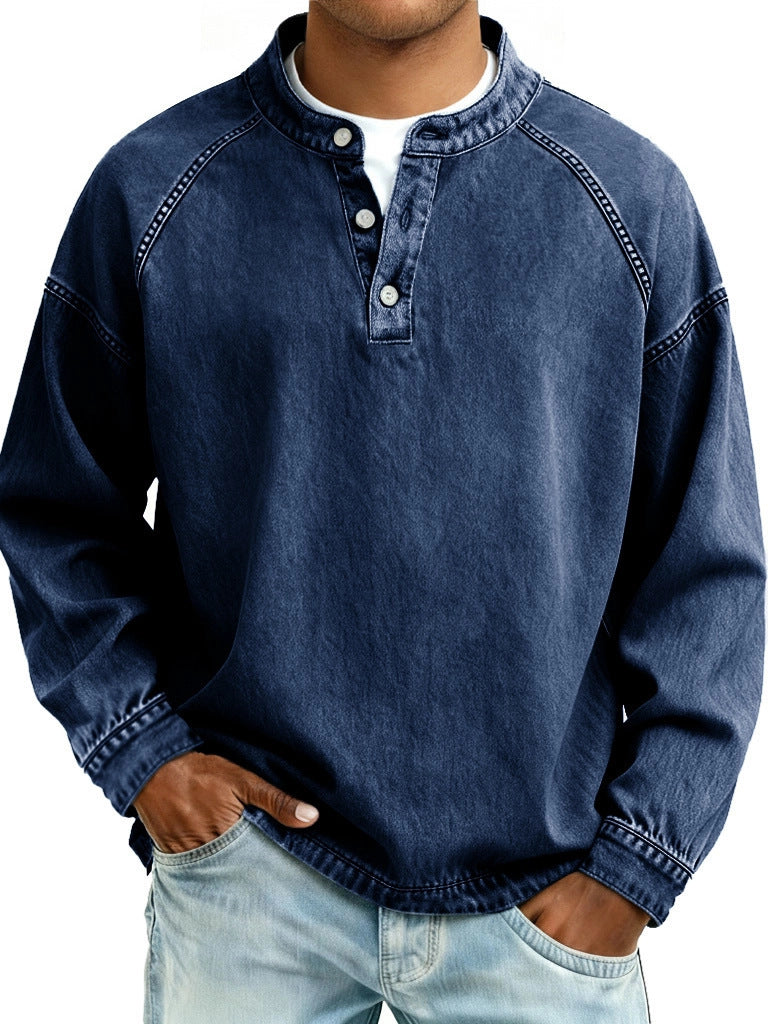Henley-Sweatshirt im Vintage-Washed-Look – Relaxed Fit