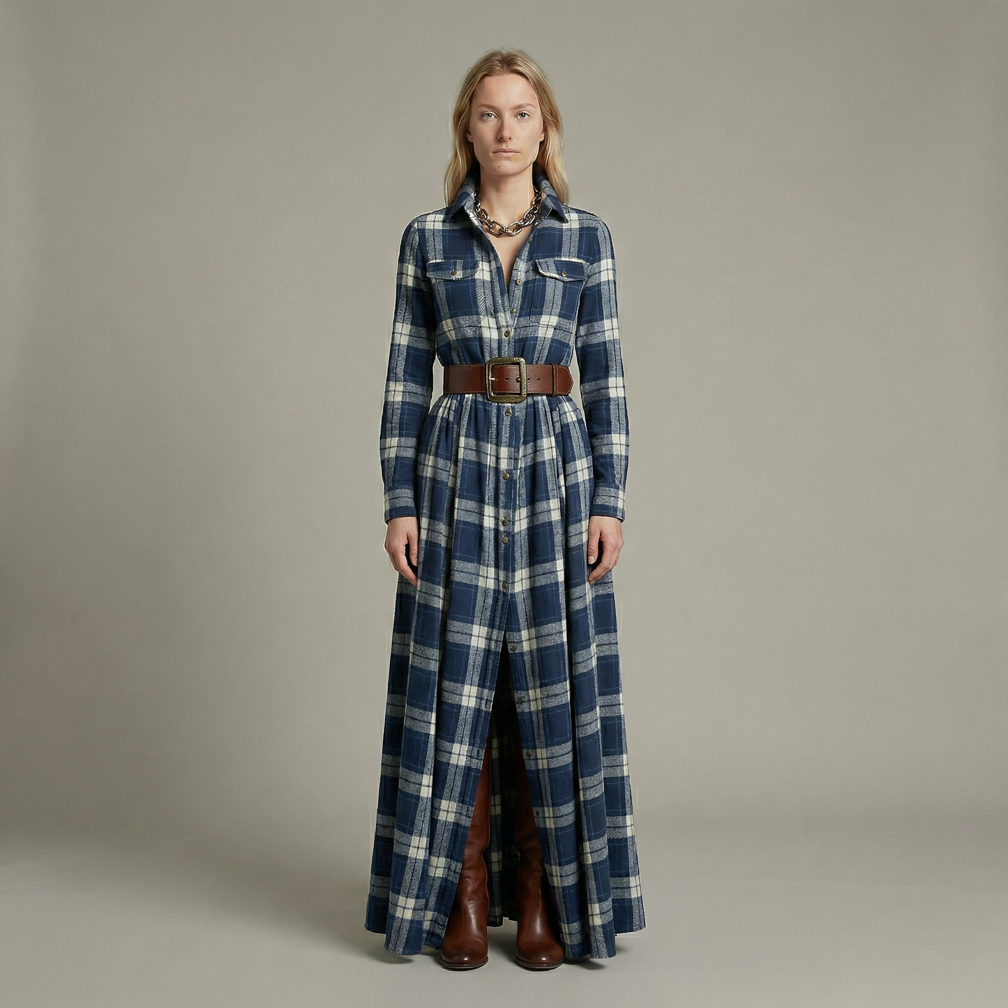 Elvira – Elegant rutig maxiklänning