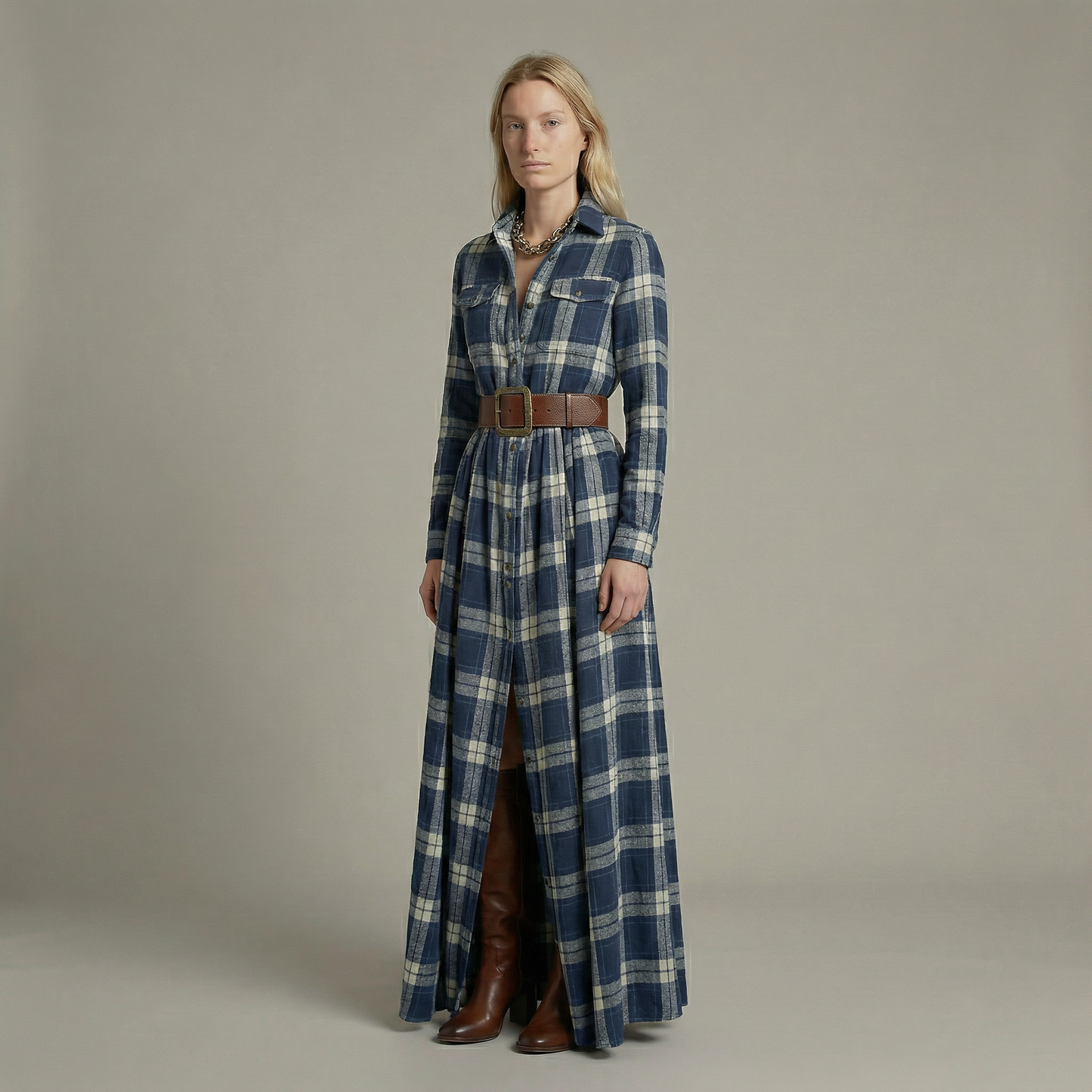 Elvira – Elegant rutig maxiklänning