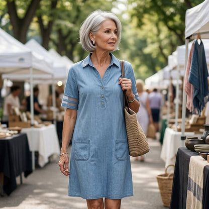 🎁Limited time 50% OFF⏳Blue Plain Collared Denim MIni Dress