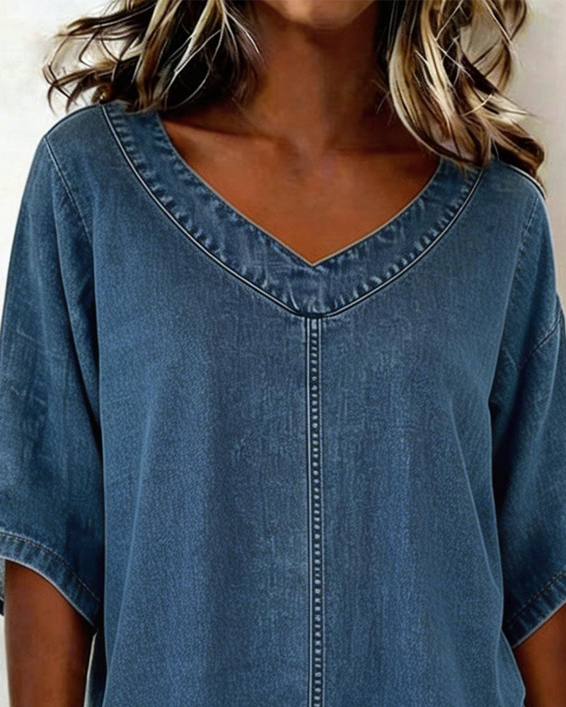 Topp V-Hals Avslappnad Denim