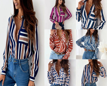 Darla – Blus med grafiskt mönster och knäppning