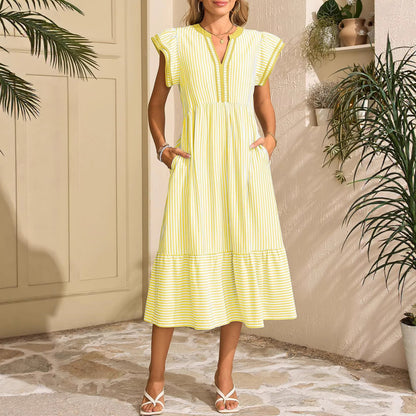 Asta - Striped midi dress in sun yellow