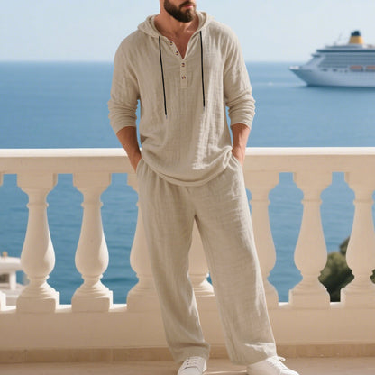 Men's Casual Home Wear Set Long Sleeve Pants With Hood