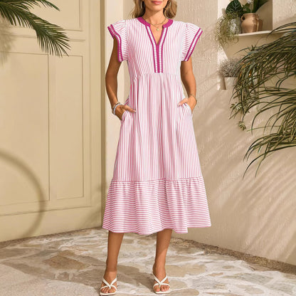 Asta - Striped midi dress in sun yellow