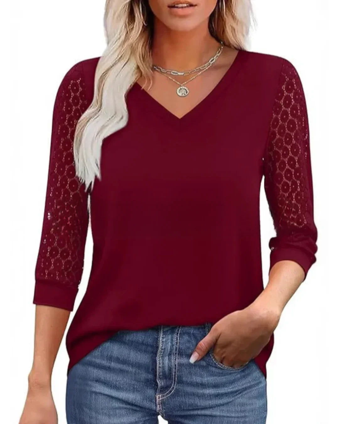 Serapha – Elegant topp med spetsärmar | 1+1 gratis eller 2+3 erbjudande