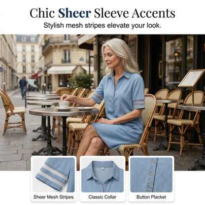 🎁Limited time 50% OFF⏳Blue Plain Collared Denim MIni Dress