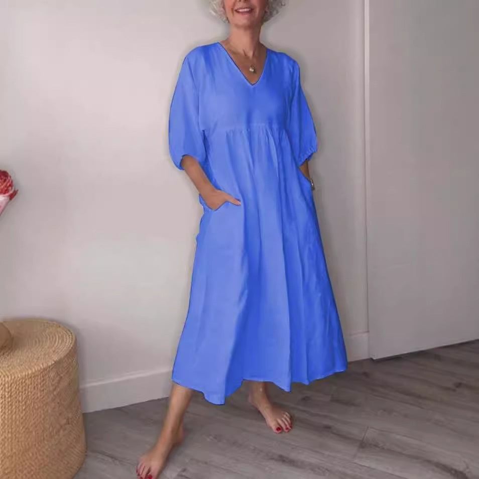 Eira – lång klänning med v-ringning