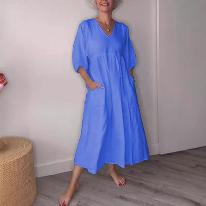 Eira – lång klänning med v-ringning