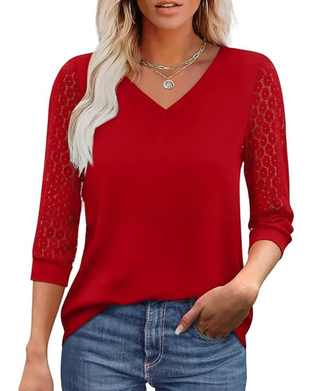 Serapha – Elegant topp med spetsärmar | 1+1 gratis eller 2+3 erbjudande