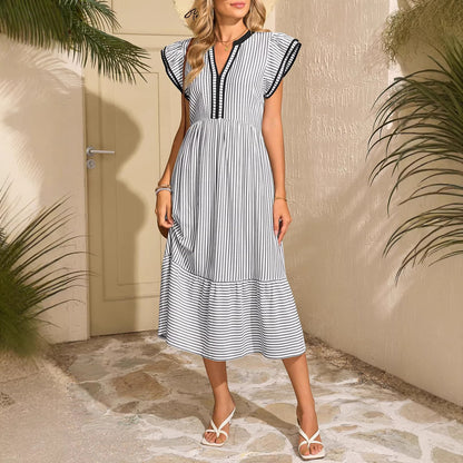 Asta - Striped midi dress in sun yellow