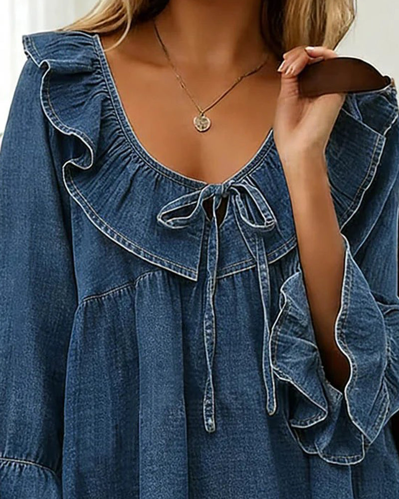 Isolde – Romantisk denimblus med bohemisk charm