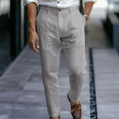 Oskarik - Beige linne tapered byxor