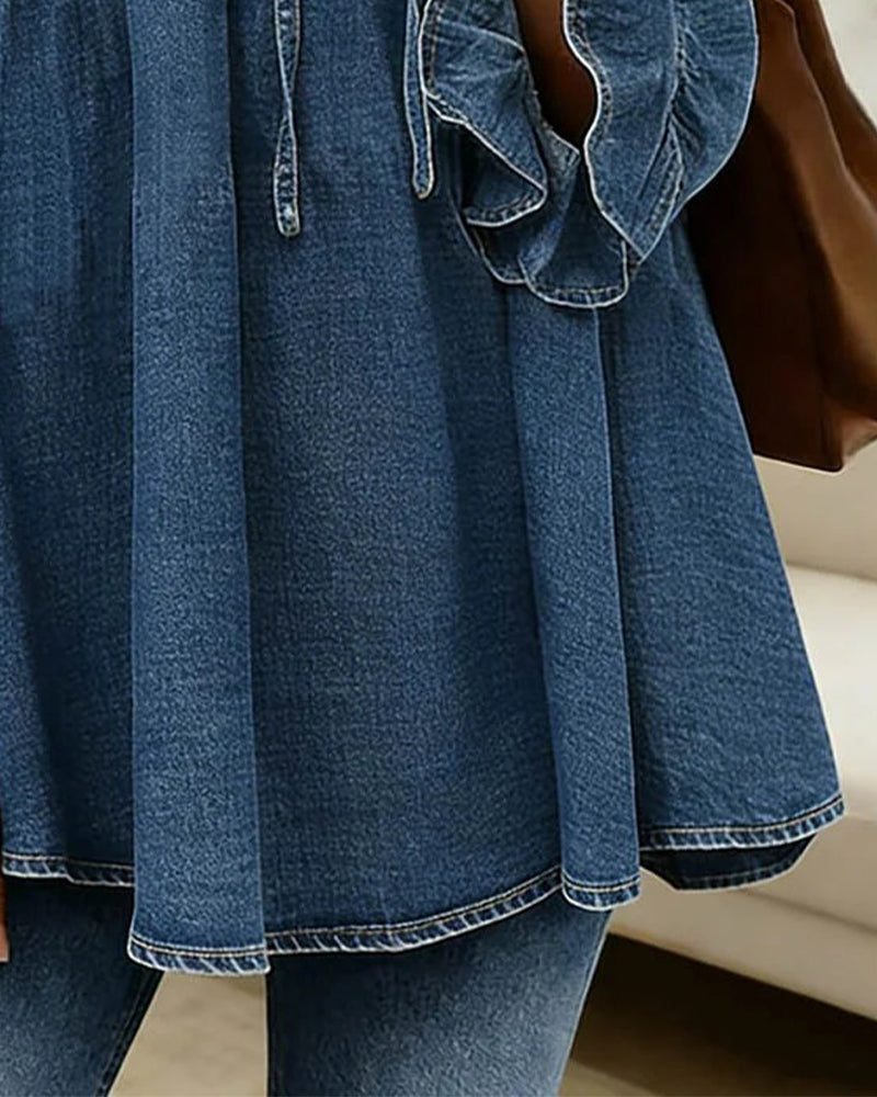 Isolde – Romantisk denimblus med bohemisk charm