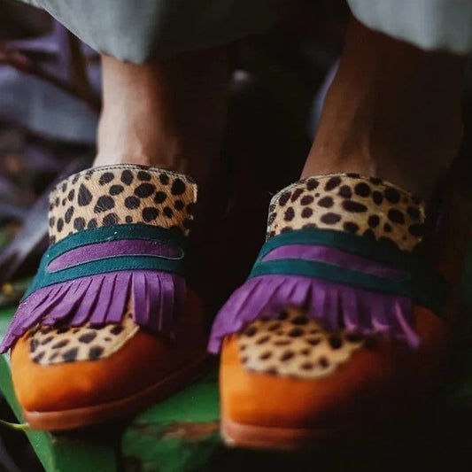 Zelma – Statement loafers med fransar och tryckdetaljer