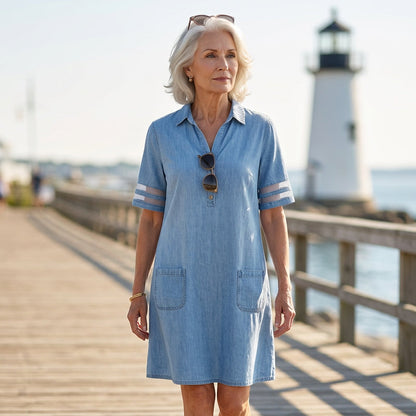 🎁Limited time 50% OFF⏳Blue Plain Collared Denim MIni Dress
