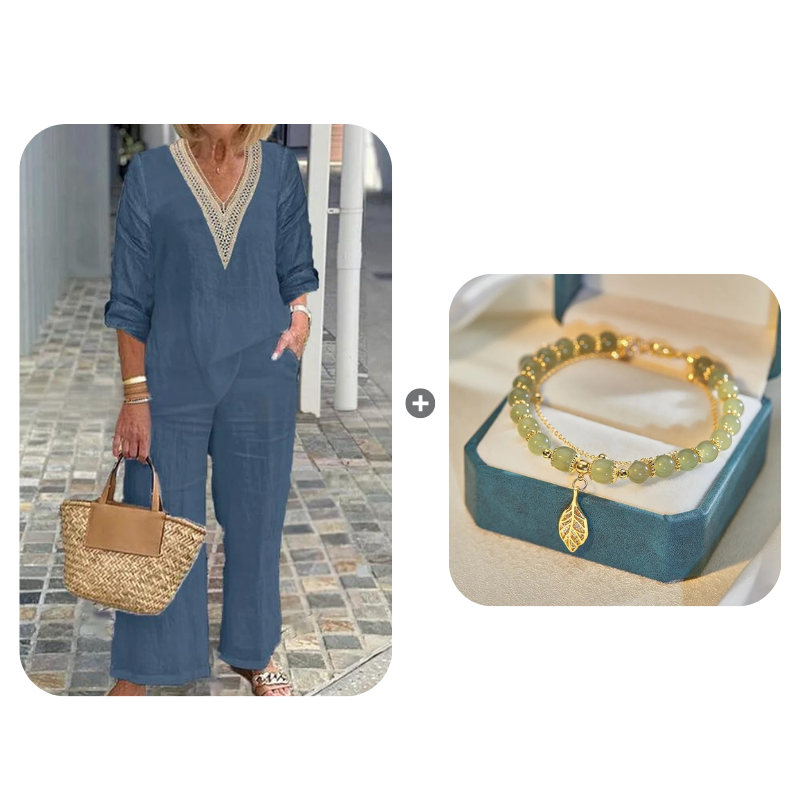 Women's V-Neck Top & Wide-Leg Pants