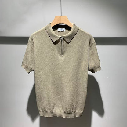 Miro - Sandfärgad stickad polo med raffinerad textur