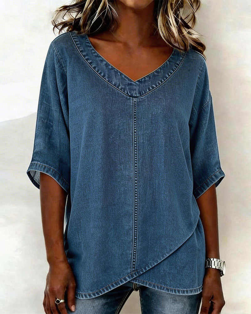 Topp V-Hals Avslappnad Denim