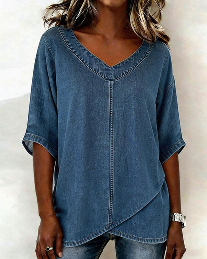 Topp V-Hals Avslappnad Denim