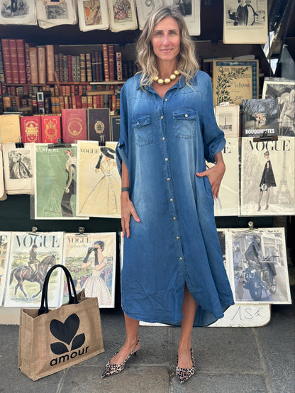 Lina – Avslappnad skjortklänning i mjuk denimlook