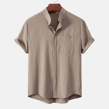 Folke – Short-sleeved linen shirt with a subtle texture