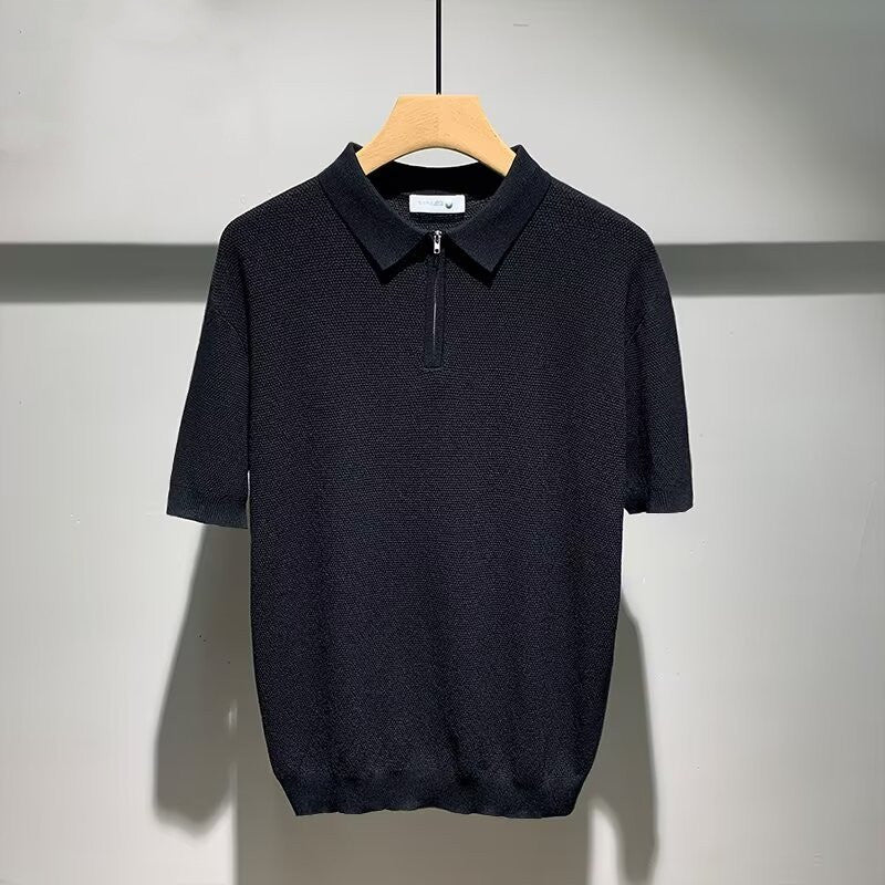 Miro - Sandfärgad stickad polo med raffinerad textur