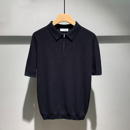 Miro - Sandfärgad stickad polo med raffinerad textur