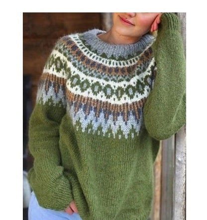 Dovina Comfort stickad med rund jacquardmönster