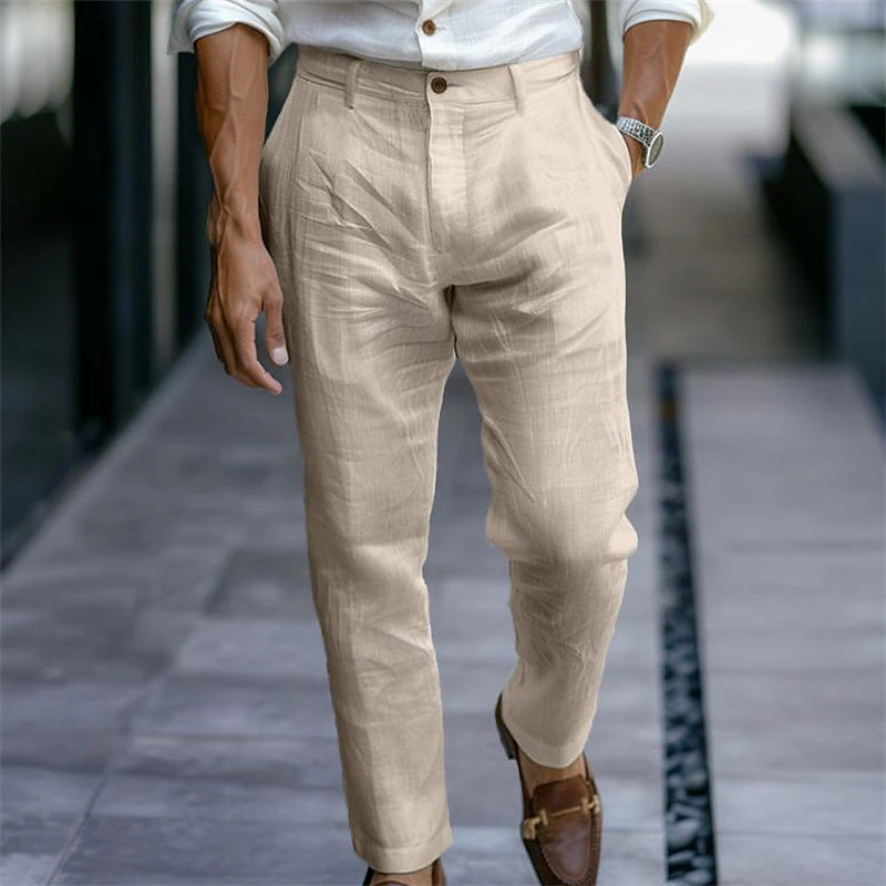 Oskarik - Beige linne tapered byxor