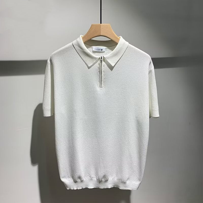 Miro - Sandfärgad stickad polo med raffinerad textur