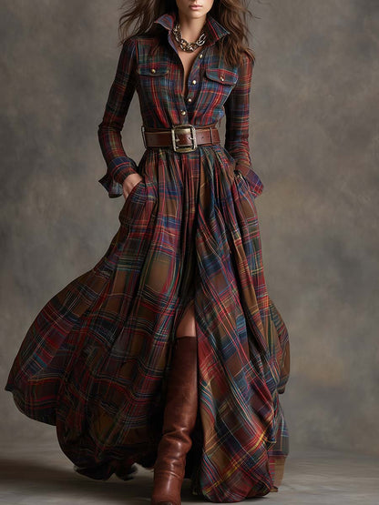 Liv – lång rutig klänning med bälte