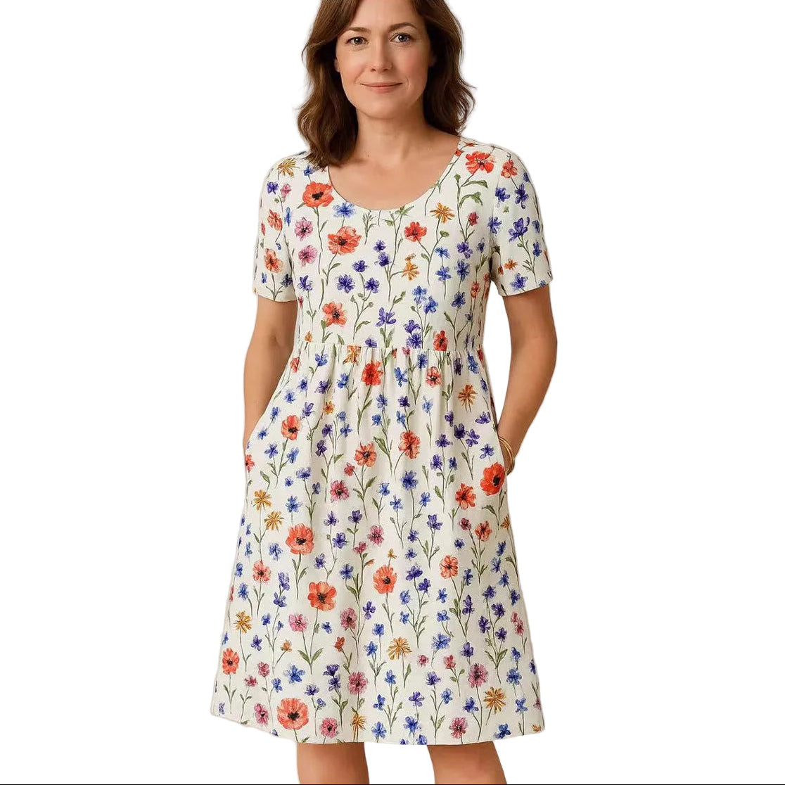 blommönster vit röd / 6XL