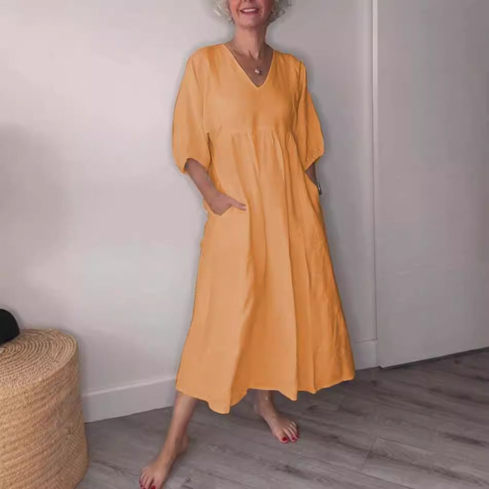 Eira – lång klänning med v-ringning