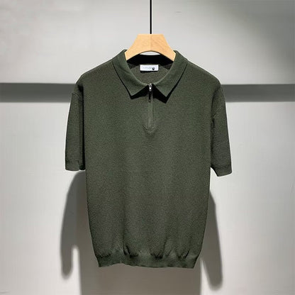 Miro - Sandfärgad stickad polo med raffinerad textur