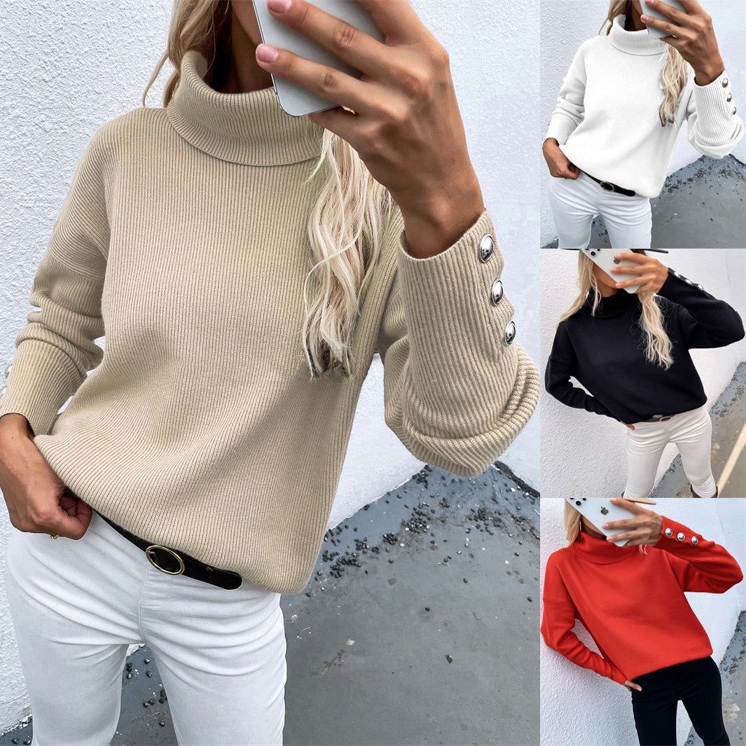 Women's Tall Leader Mouth Button Knit Sweater Solid Color Casual Loose Oversized Sweater