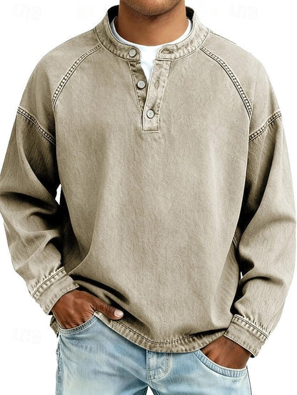 Vintage Washed Henley Sweatshirt - Relaxed Fit