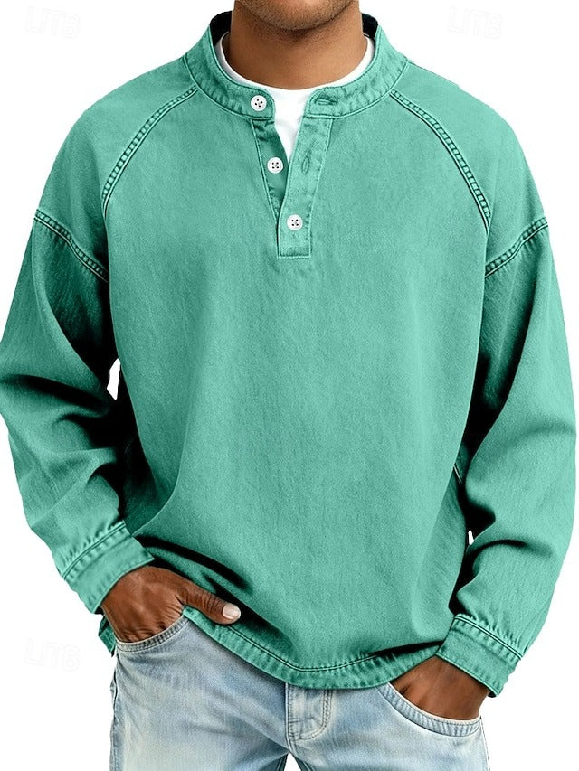 Henley-Sweatshirt im Vintage-Washed-Look – Relaxed Fit