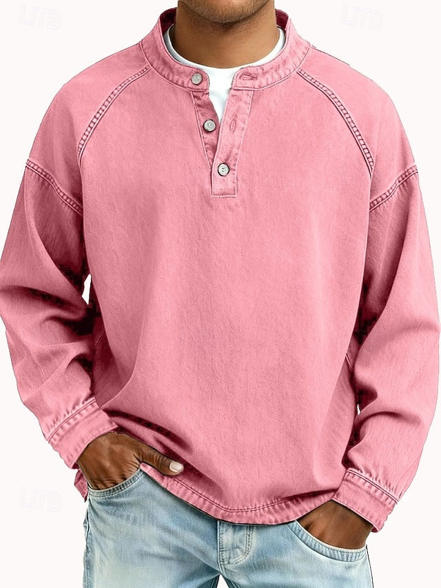 Henley-Sweatshirt im Vintage-Washed-Look – Relaxed Fit