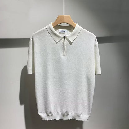 Miro - Sandfärgad stickad polo med raffinerad textur