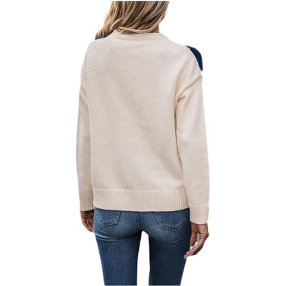 Knitted Sweater Stitching Contrast Color Sweater Loose