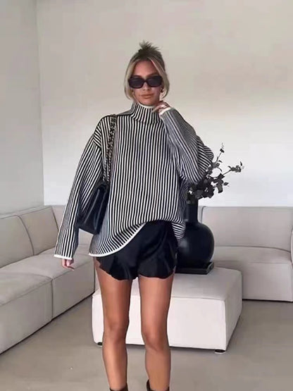 Large Profile Turtleneck Drape Sweater Sweater