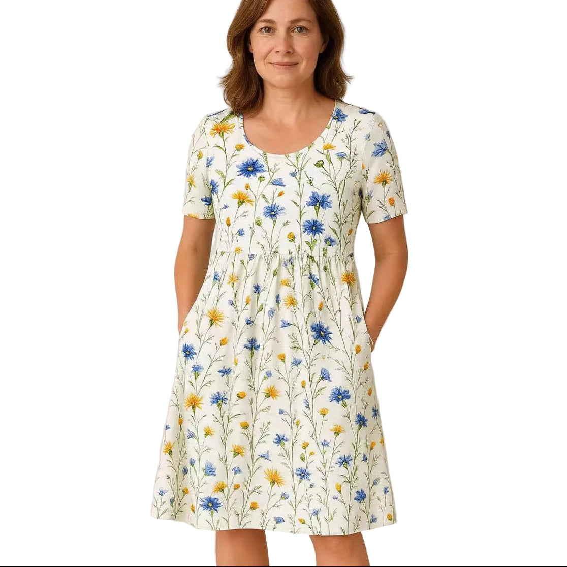 blommönster vit blå / 6XL