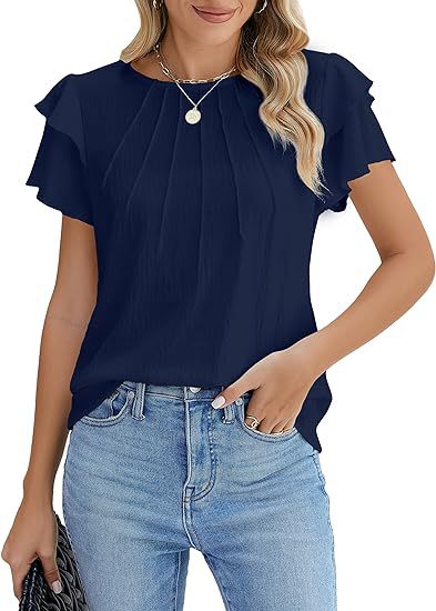 Phelia – Black top with playful flounce sleeves