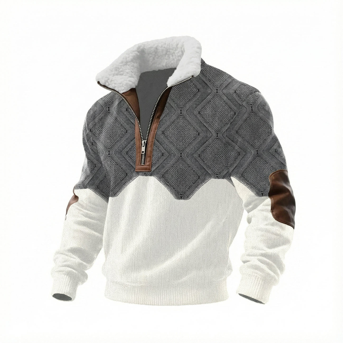 Hjalmar – Stickad herrtröja med halv dragkedja och kontrastdetaljer