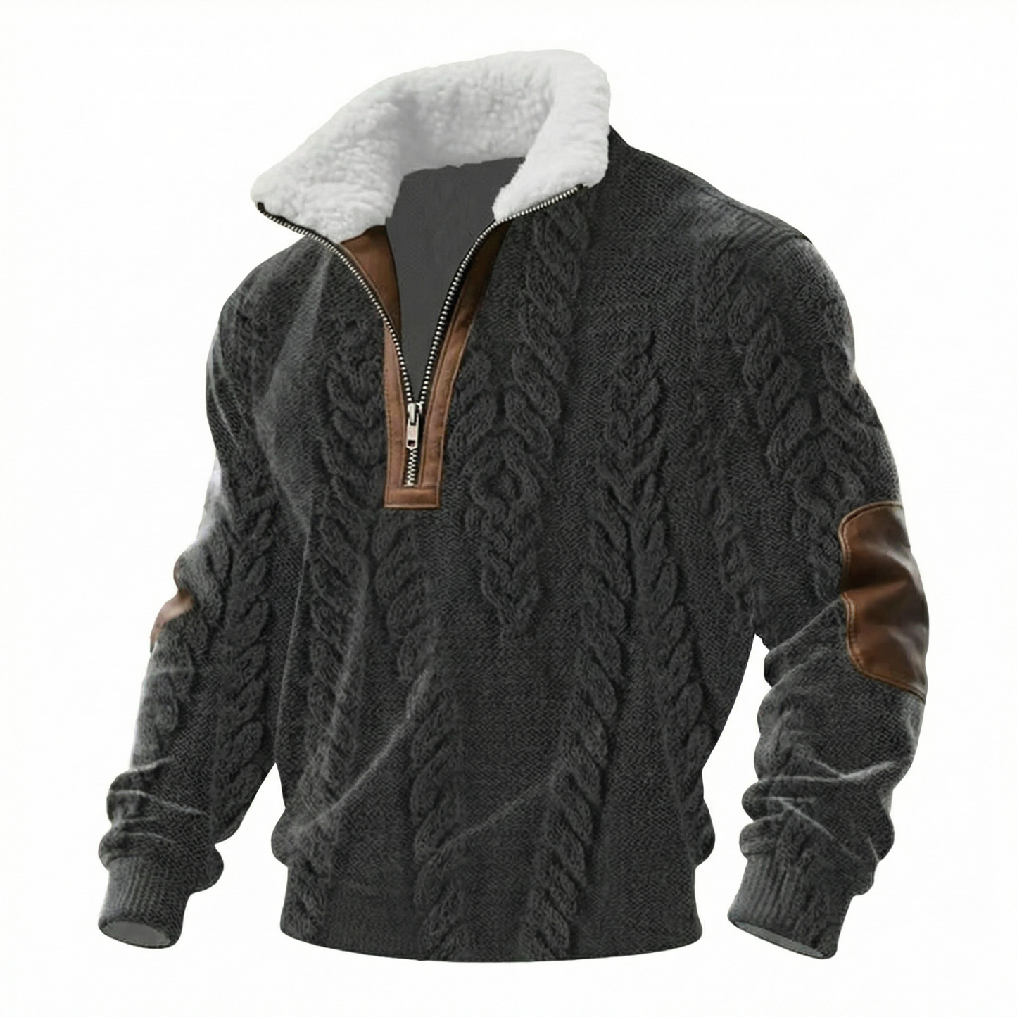 Hjalmar – Stickad herrtröja med halv dragkedja och kontrastdetaljer