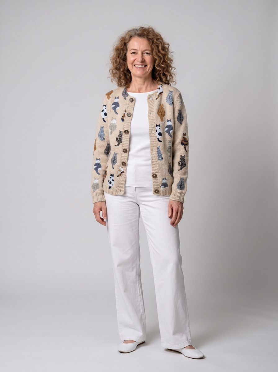 Elsa – Soft cardigan with a charming cat pattern
