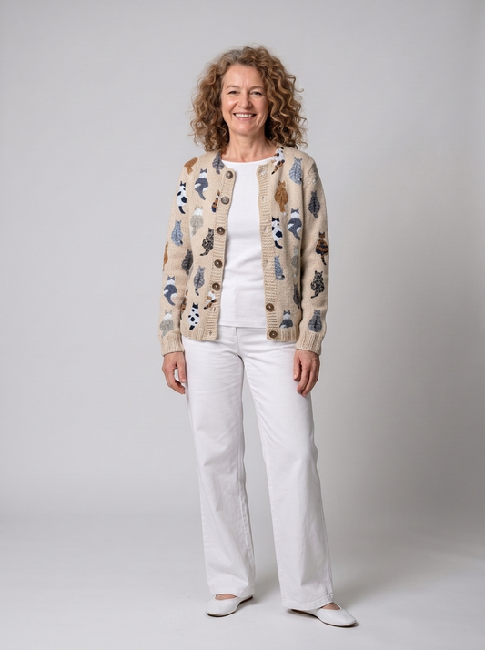 Elsa – Soft cardigan with a charming cat pattern