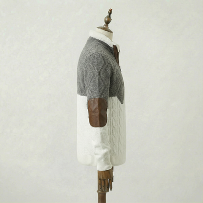 Hjalmar – Stickad herrtröja med halv dragkedja och kontrastdetaljer